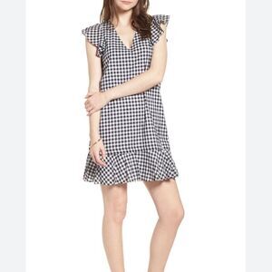 Madewell ruffle gingham shift dress black white